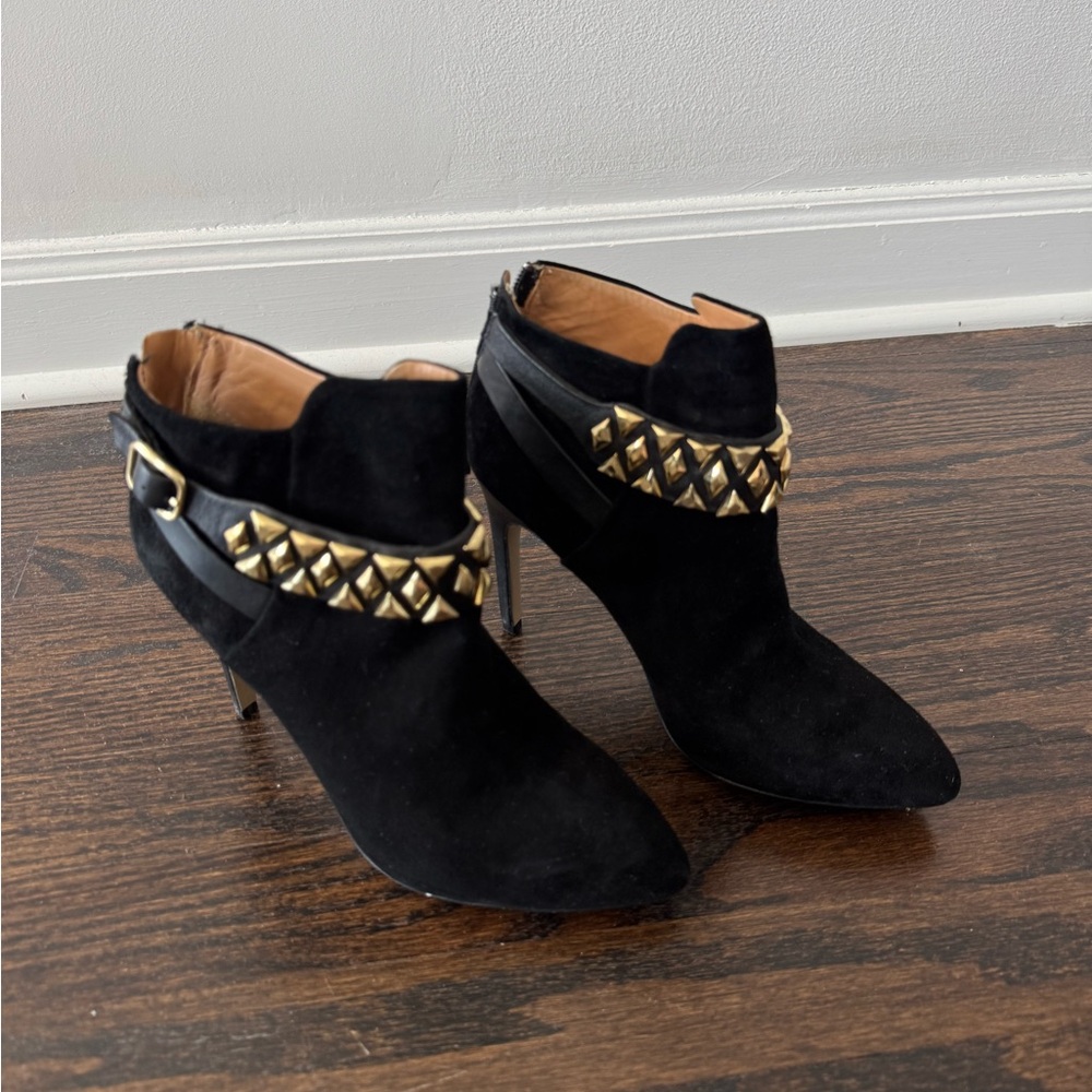 Badgley Mischka Black Ankle Boots with Gold Studs